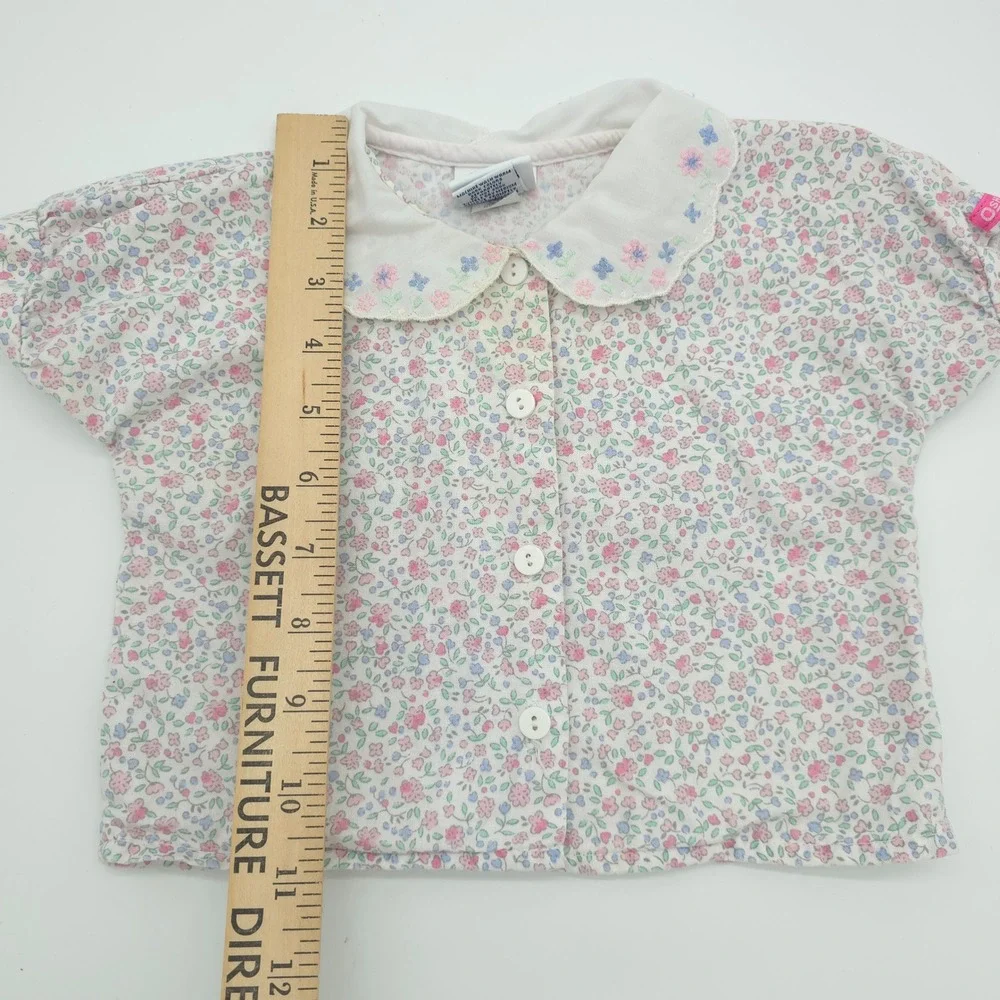 Vintage Floral Embroidered Peter Pan Collar Top OshKosh Blouse Kids 12M